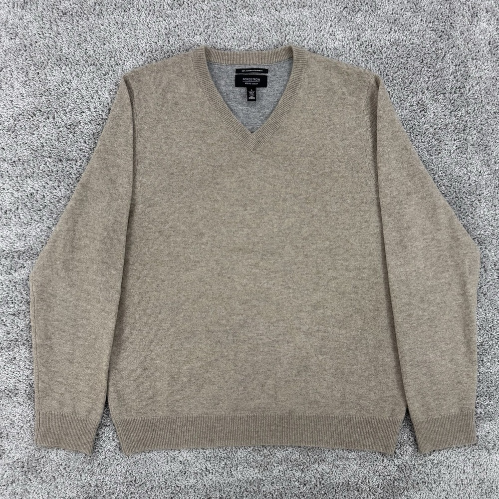 Nordstrom Men's Shop 100% Cashmere Sweater Men's L Beige V-Neck Quiet Luxury